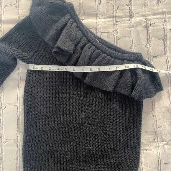 Rebecca Taylor Black Knit One Shoulder Ruffle Long Sleeve Alpaca Sweater XS - Picture 7 of 11